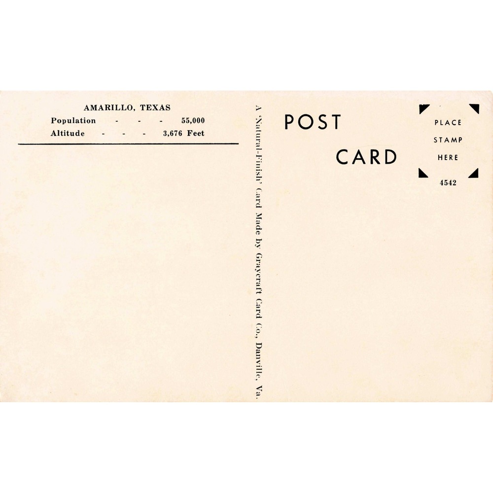 Herring Hotel Amarillo Texas Postcard Graycraft Natural-Finish Unused VG+ - Picture 2 of 2